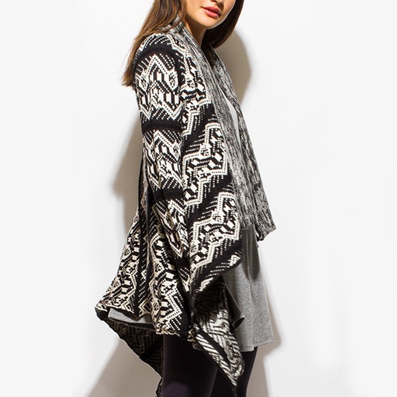 Waterfall Cardigan Sweater Black and White - Picture 2 of 4